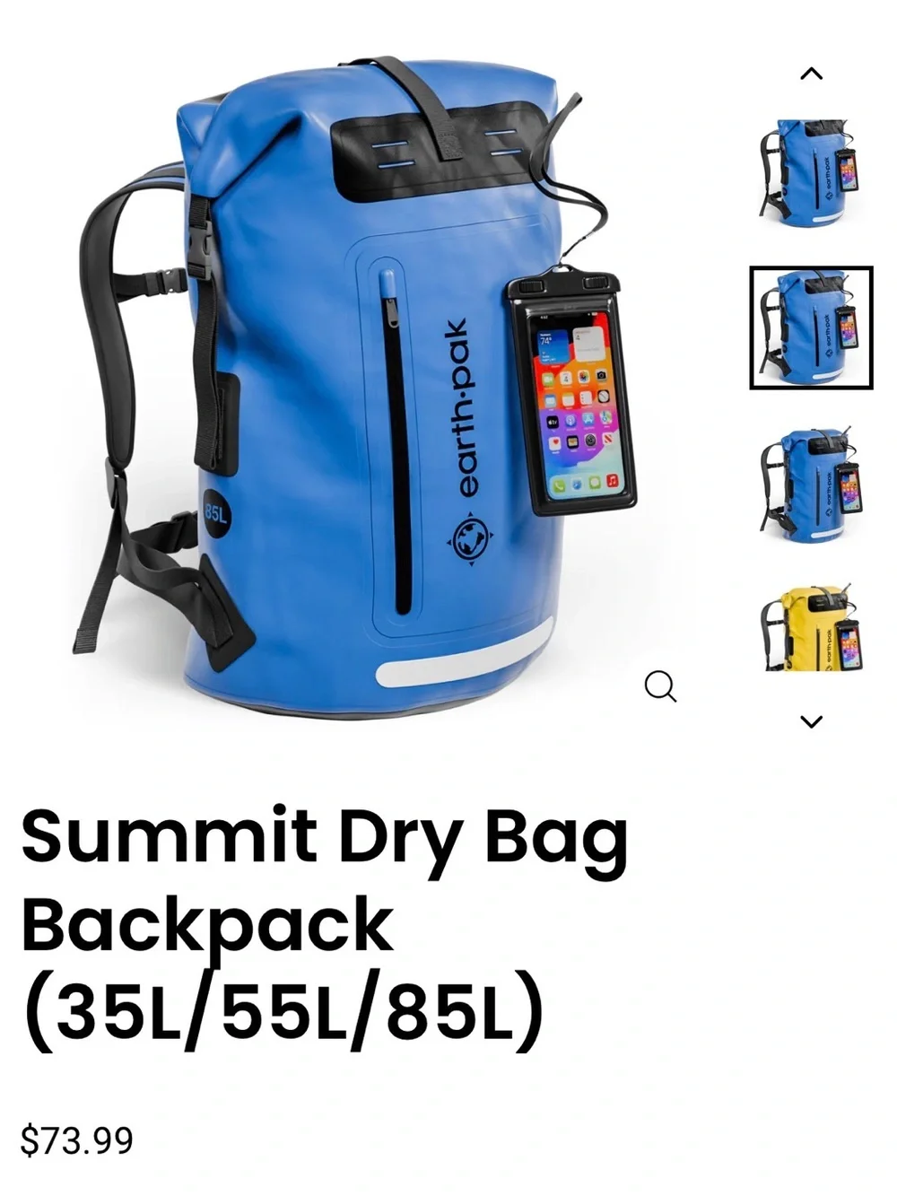Earth-pak Waterproof Blue Roll-Top Backpack. New.